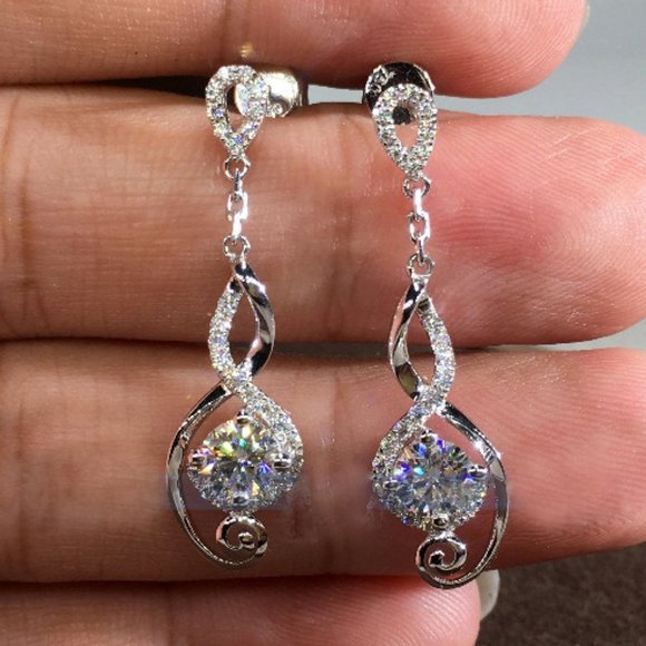 Jewelry - NEW Silver Round Diamond Drop Swirl Earrings